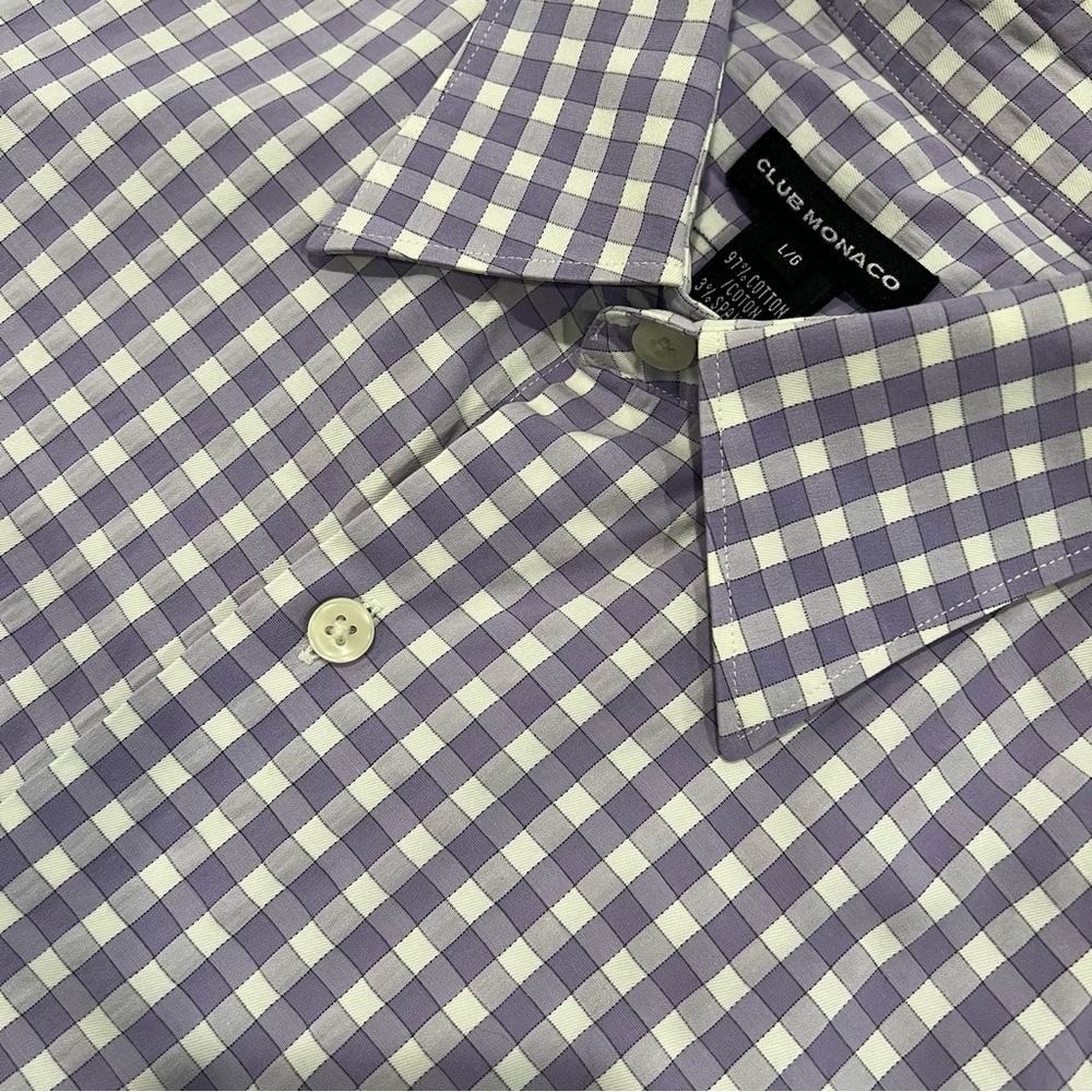 Club Monaco Men’s Stretch Cotton Gingham Check Dress Shirt Large Flip Cuffs
